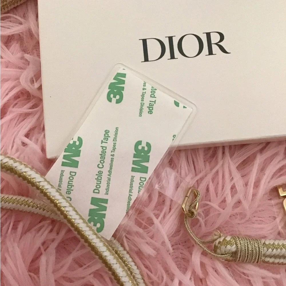 New Dior Gold and White J'adore Phone Strap Authentic In Box
